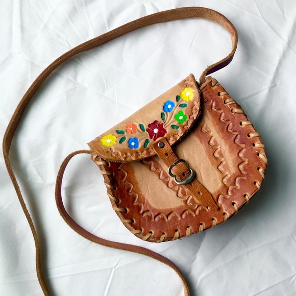 Handmade leather mini bag - embossed & painted - Picture 1 of 3
